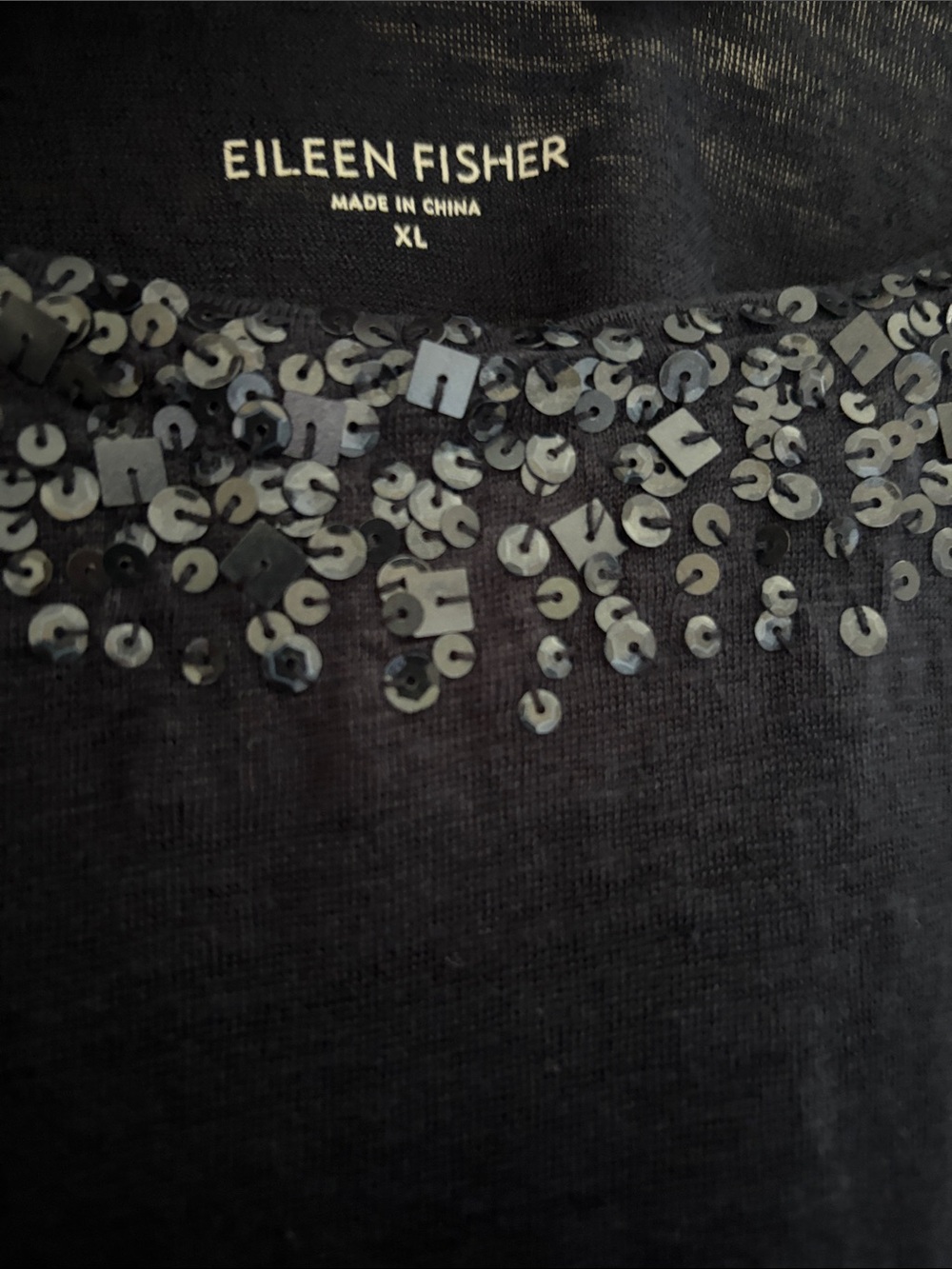 Eileen Fisher Navy Linen Embellished Scoop Neck Tank Top Sequins Size XL - Picture 3 of 11